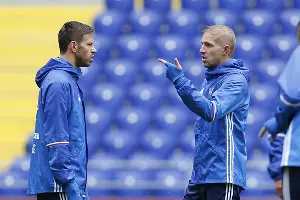 Федор Смолов и Юрий Газинский &copy;&nbsp;Фото с официального сайта РФС, rfs.ru