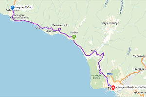 Ольгинка — Туапсе. Порядка 50 минут без пробок © Графика сервиса «Яндекс.Карты»