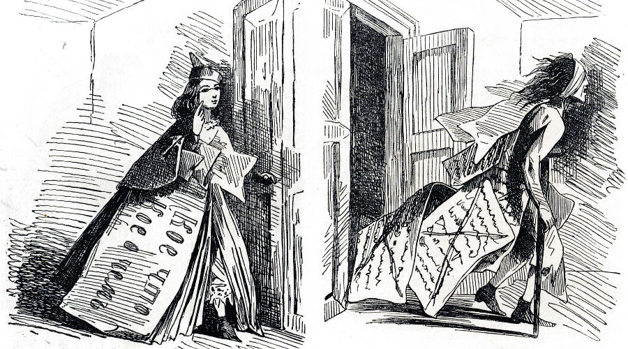 Статья до и после цензуры © Карикатура Аполлона Б. «Искра», 1863 г., №34 (675), стр. 456. Гравер: П. Куренков. Находится в общественном достоянии