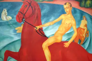 «Купание красного коня», 1912 год, холст и масло, Новая Третьяковская галерея, Москва &copy;&nbsp;Изображение является общественным достоянием