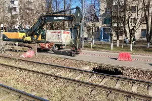 Провал грунта на Московской 10 февраля 2025 &copy;&nbsp;Фото Дмитрия Пославского, Юга.ру