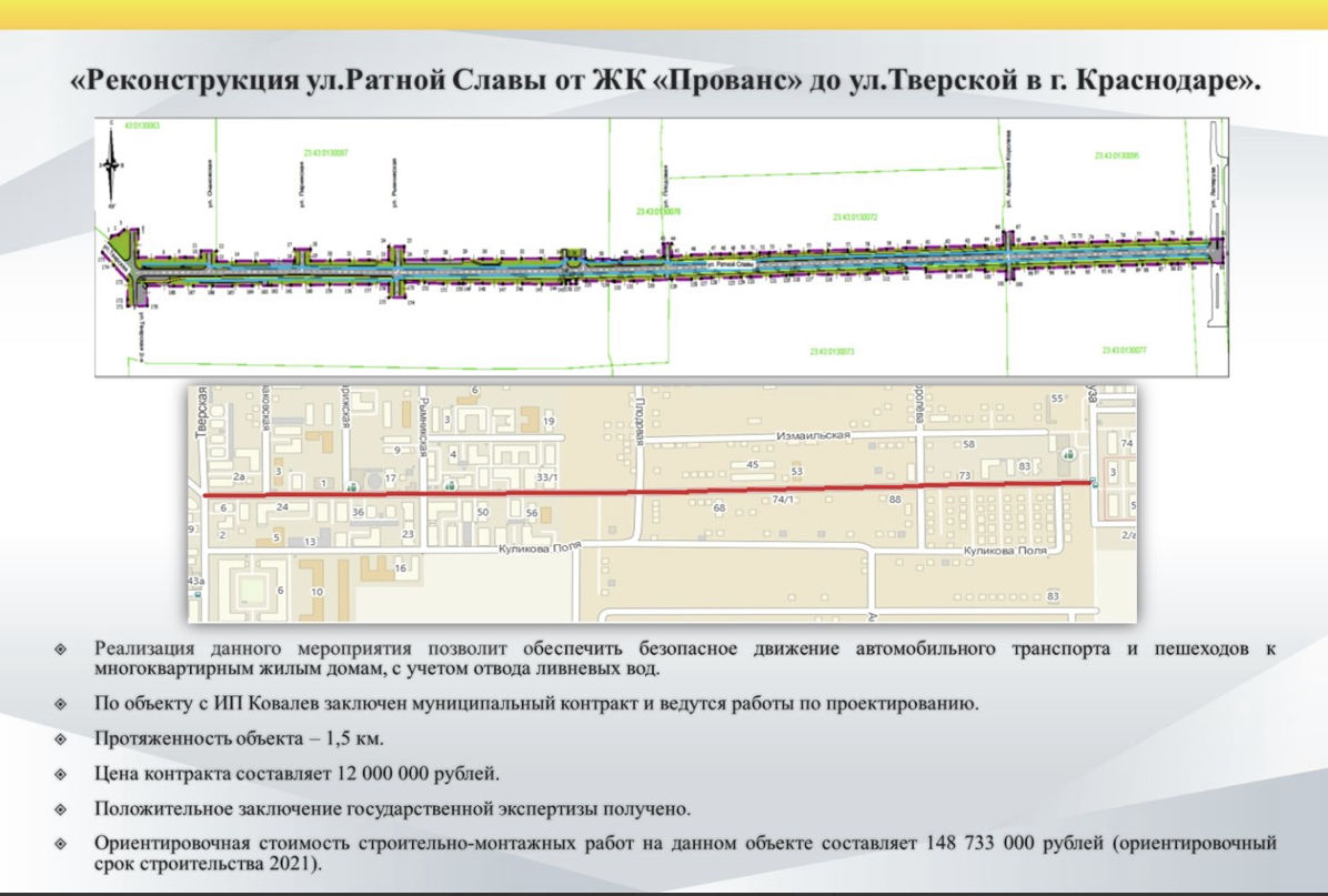 Проект ремонта улицы Ратной Славы в 2020 году © Изображение пресс-службы мэрии Краснодара