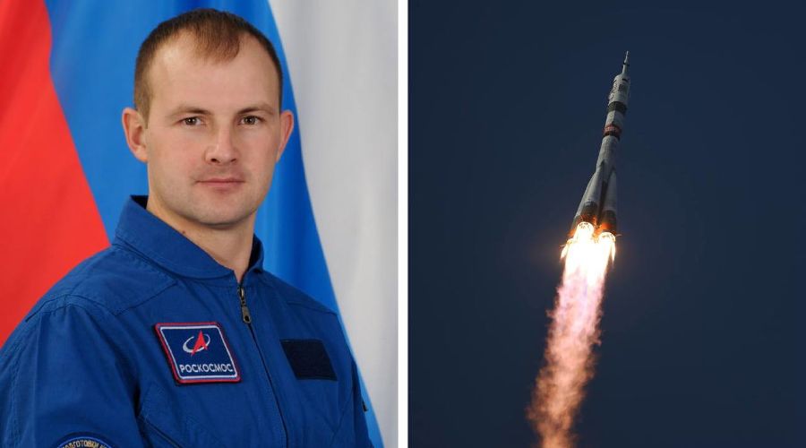 Сергей Микаев и отправление корабля «Союз МС-28» © Коллаж из скриншотов фото из телеграм-канала Роскосмоса