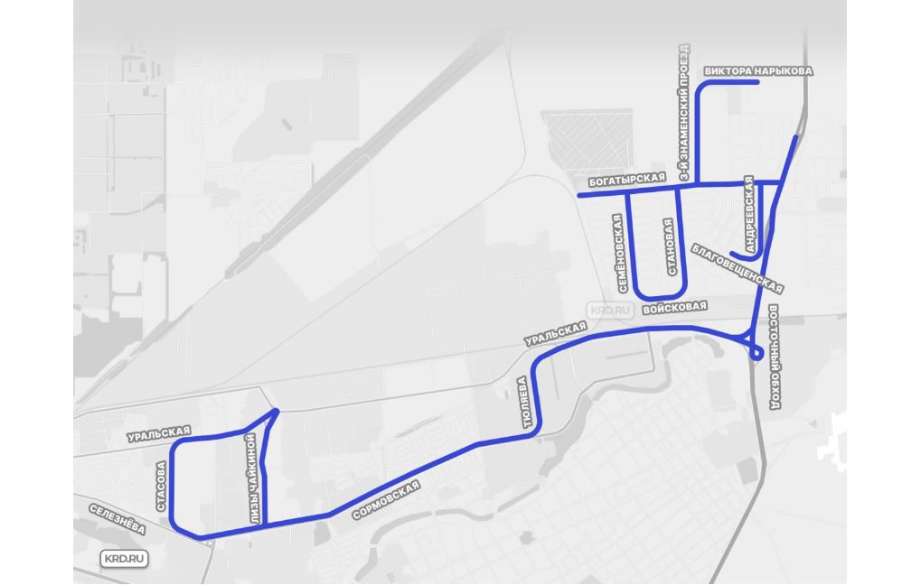 Схема движения маршрута № 89 © Скриншот фото с сайта администрации Краснодара