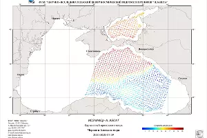 Карта значений скорости и направления приводного ветра в Черном и Азовском морях &copy;&nbsp;Карта с сайта planeta.infospace.ru