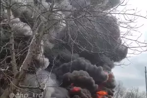 Пожар на заводе в Динской &copy;&nbsp;Скриншот видео из телеграм-канала t.me/chp_krd