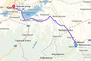 Краснодар — Майкоп &copy;&nbsp;Графика &laquo;Яндекс.Карты&raquo;