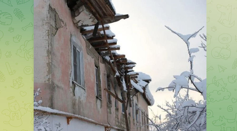 Дом с обрушившейся от снега крышей в поселке Степном Белореченского района &copy;&nbsp;Скриншот публикации в телеграм-канале &laquo;Белореченск Онлайн&raquo;, T.me/belorechensk_online