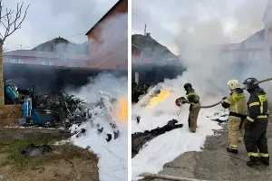Вертолет рухнул на частный дом в Дагестане &copy;&nbsp;Коллаж из скриншотов фото МЧС России