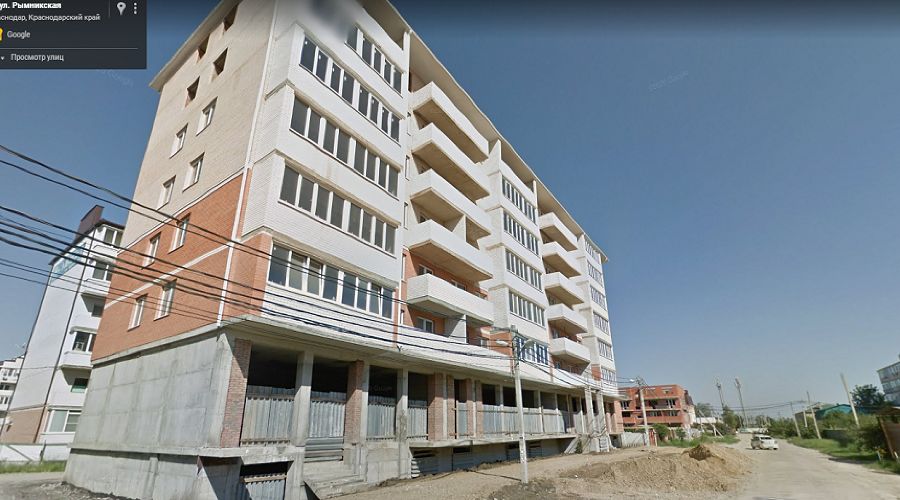 Поселок Российский в Краснодаре, улица Рымникская, 13 &copy;&nbsp;Скриншот панорамы карт &laquo;Google&raquo;