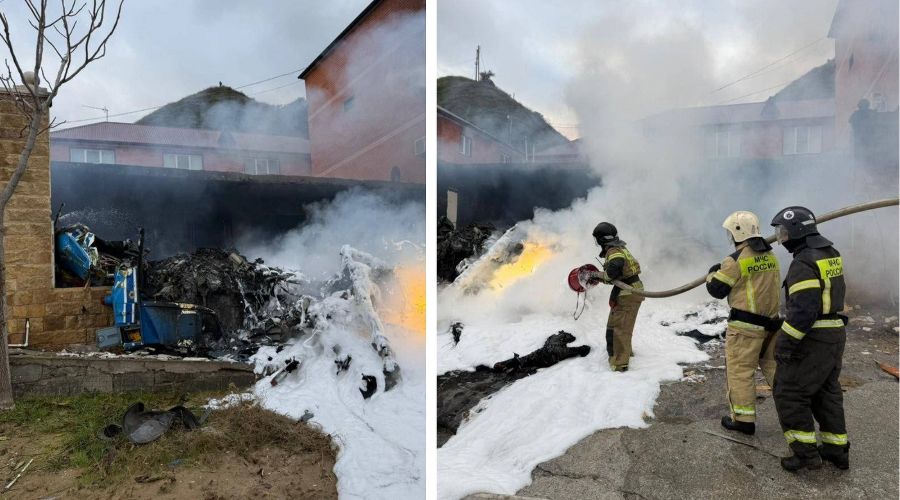 Вертолет рухнул на частный дом в Дагестане &copy;&nbsp;Коллаж из скриншотов фото МЧС России